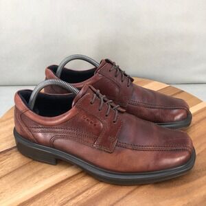 Ecco Bike Toe Leather Oxford Dress Shoes Brown Lace Up Comfort Mens 41 / 7.5